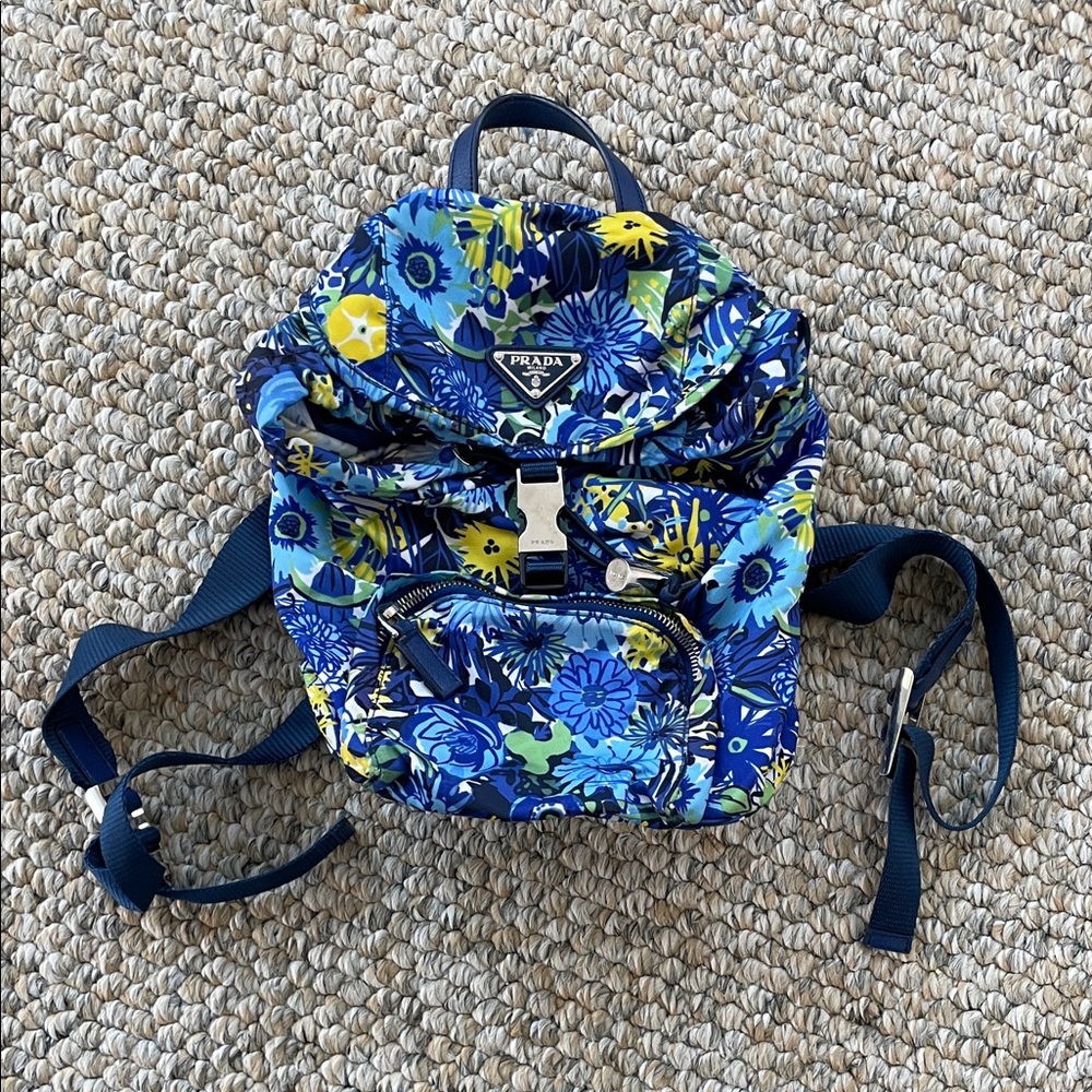 Prada Floral Nylon Mini Backpack – Blue Multicolor